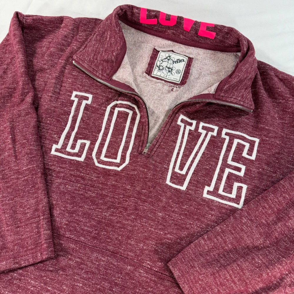 Reflex Womens 2XL Burgundy Heather Love Graphic Quarter Zip‎ Sweatshirt